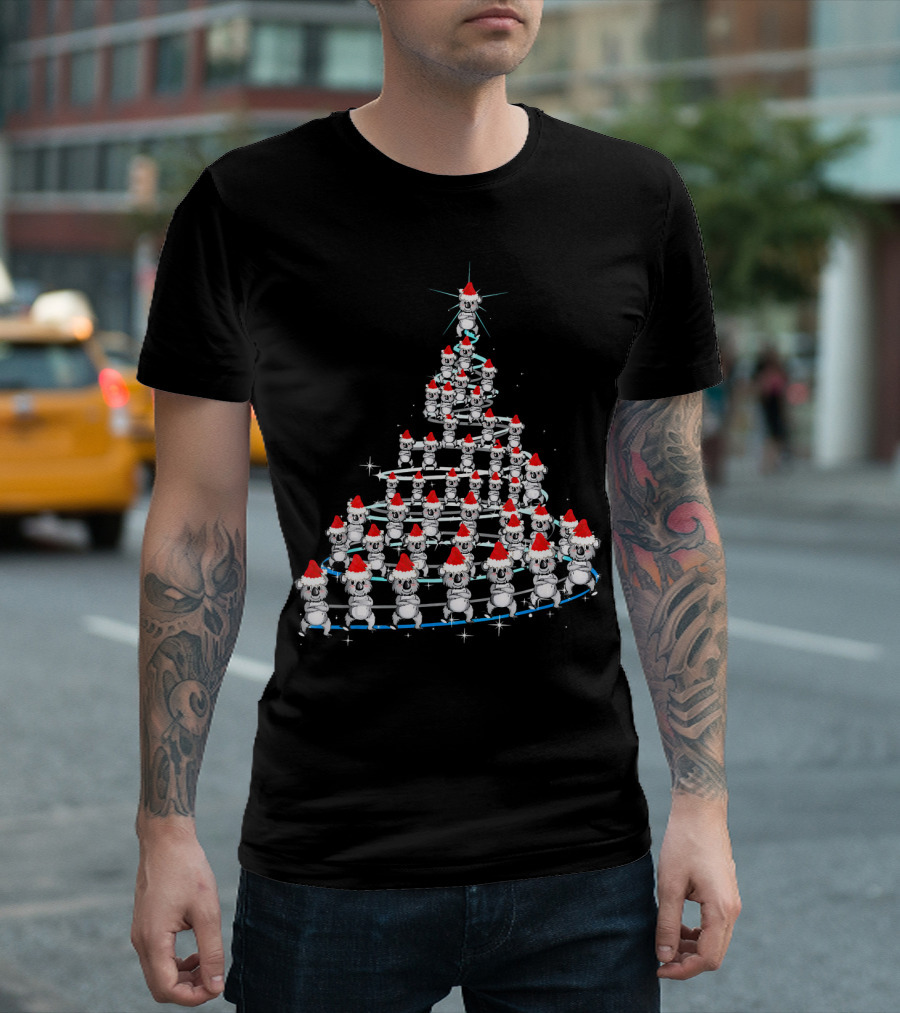 Funny Koala Christmas Tree Santa Hat Xmas T-Shirt