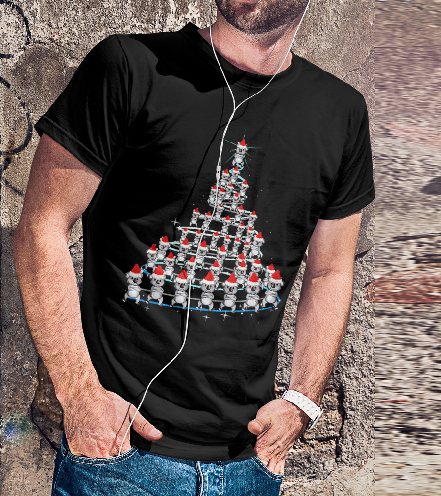 Funny Koala Christmas Tree Santa Hat Xmas T-Shirt