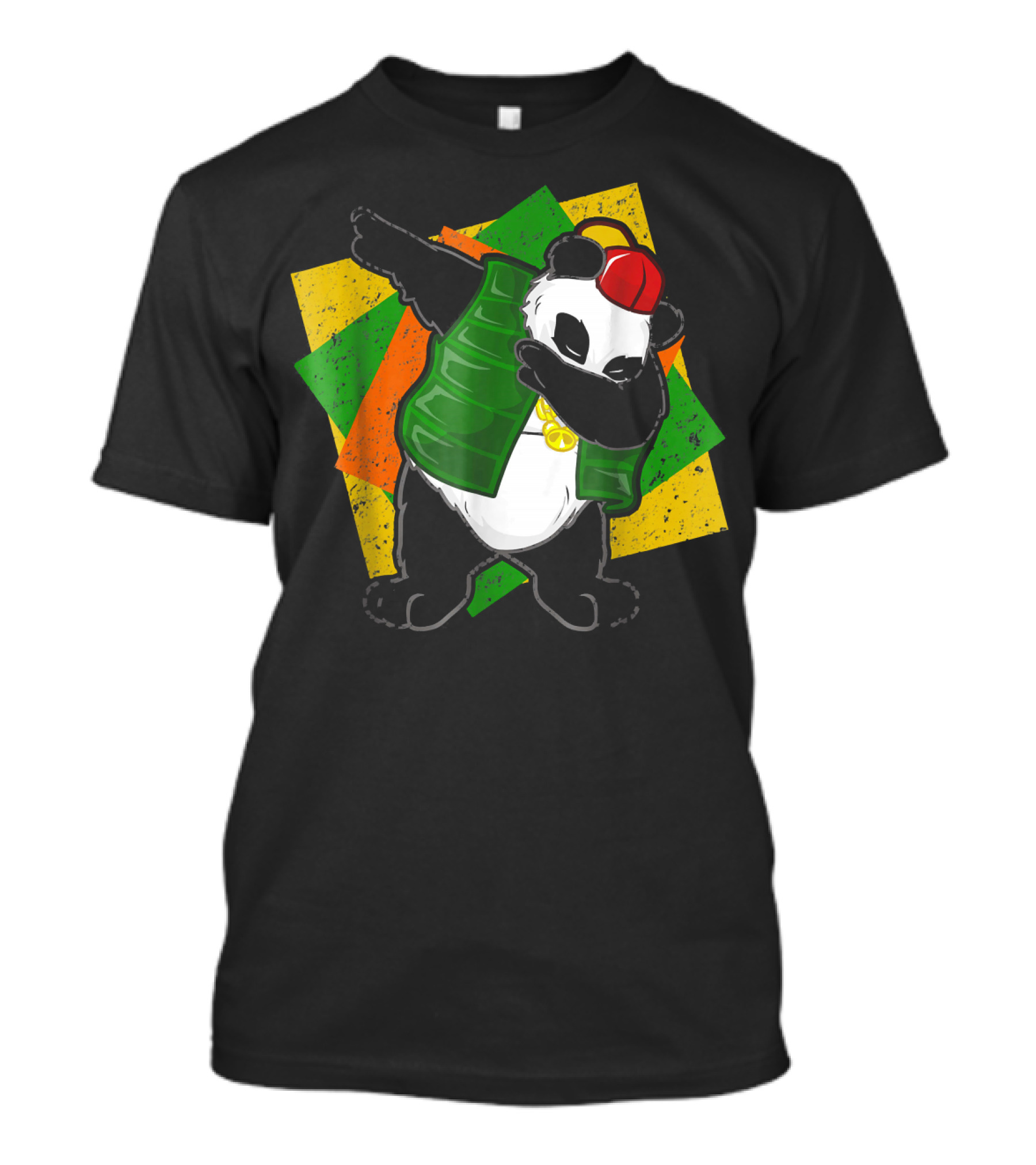 Funky DJ Panda Dab Dabbing Panda With Red Cap And Green Vest T-Shirt