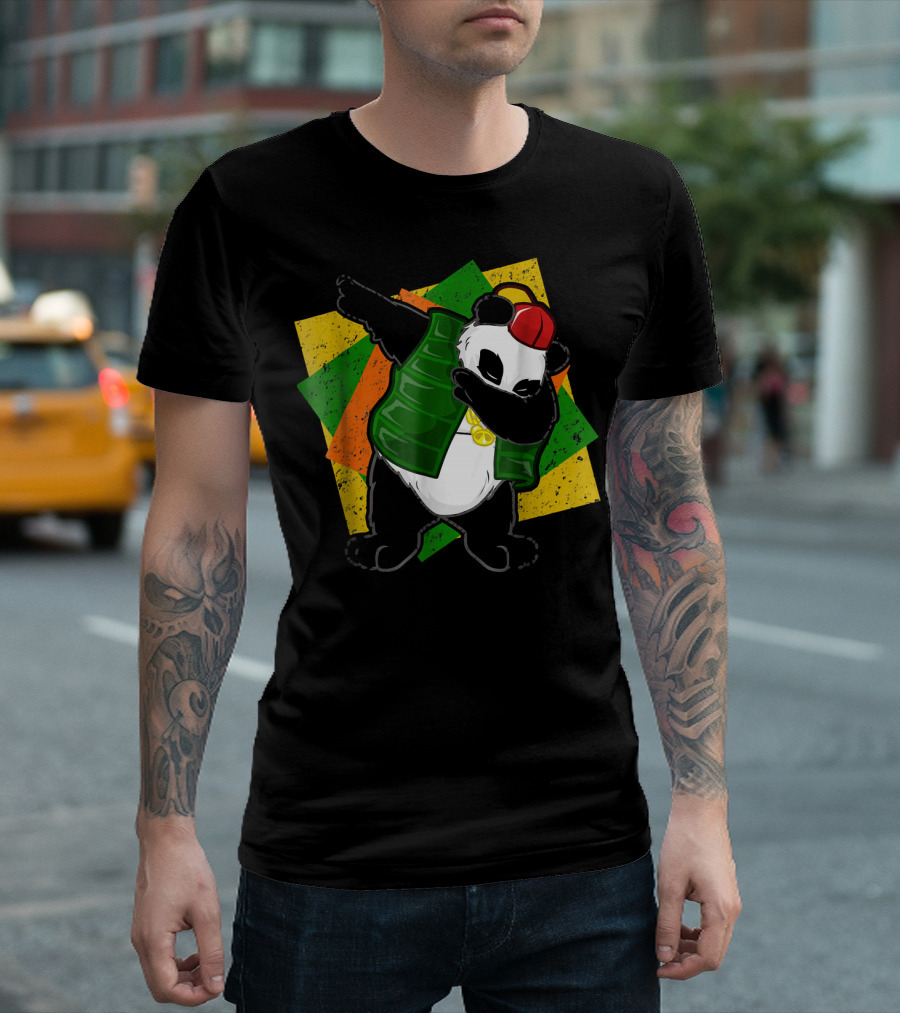 Funky DJ Panda Dab Dabbing Panda With Red Cap And Green Vest T-Shirt