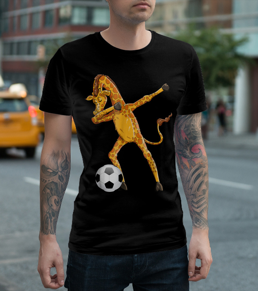 Soccer Giraffe Doing Funny Dab Dance with Soccer Ball T-Shirt
