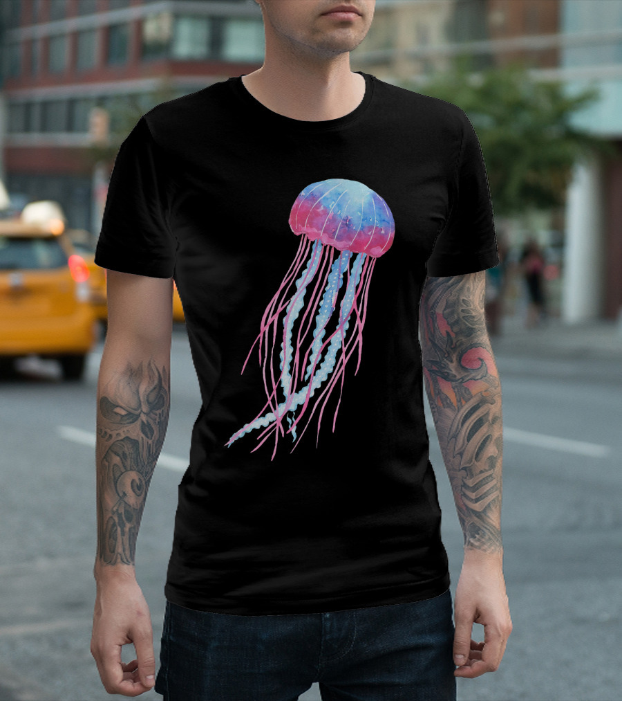 Ethereal Jellyfish Watercolor Trippy Gradient Ocean Colors T-Shirt