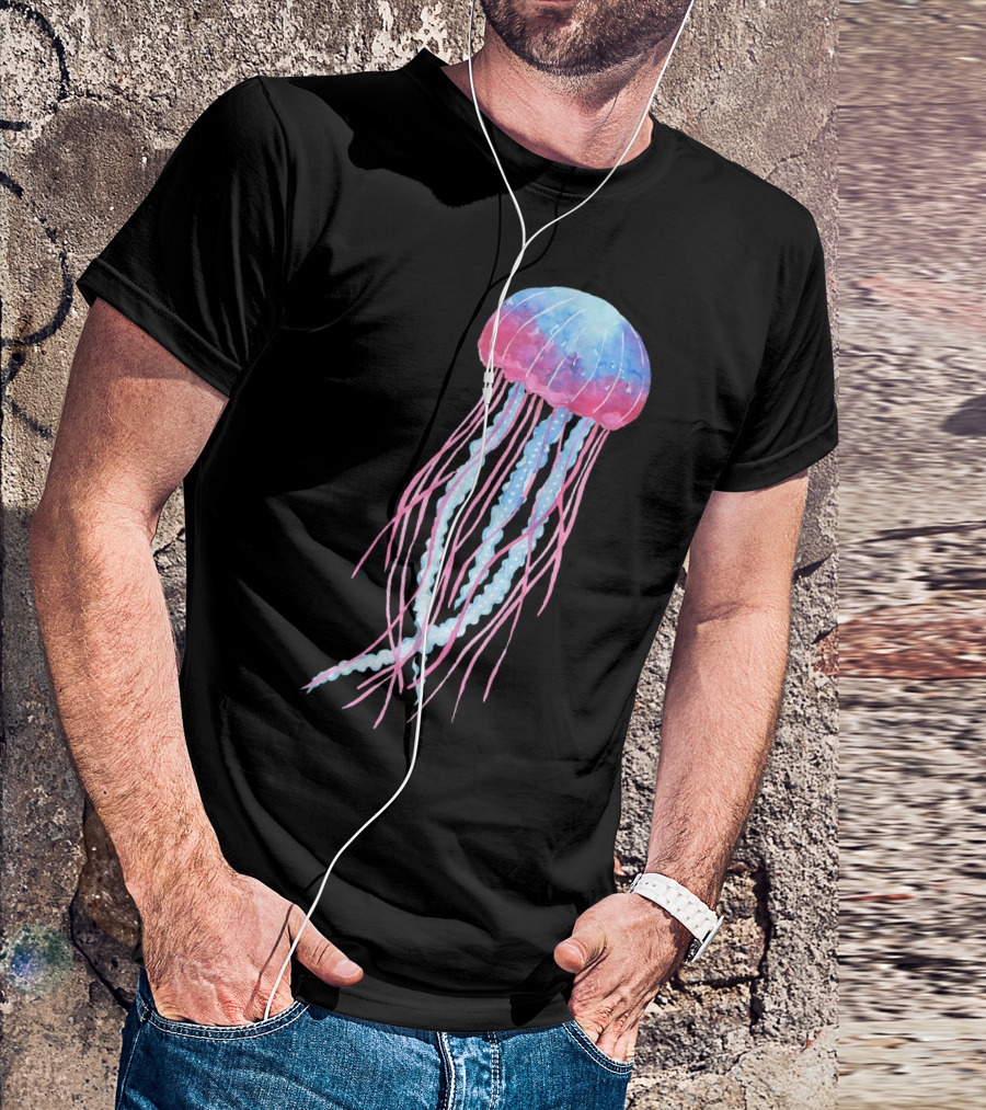 Ethereal Jellyfish Watercolor Trippy Gradient Ocean Colors T-Shirt