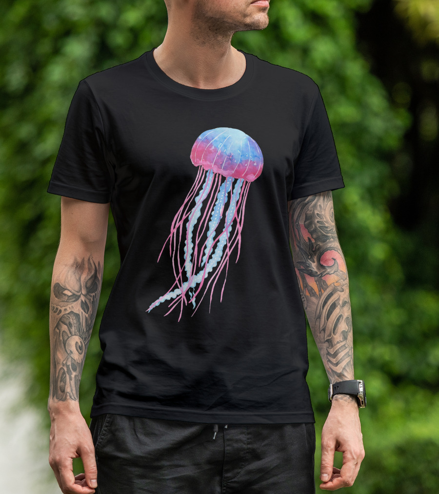 Ethereal Jellyfish Watercolor Trippy Gradient Ocean Colors T-Shirt