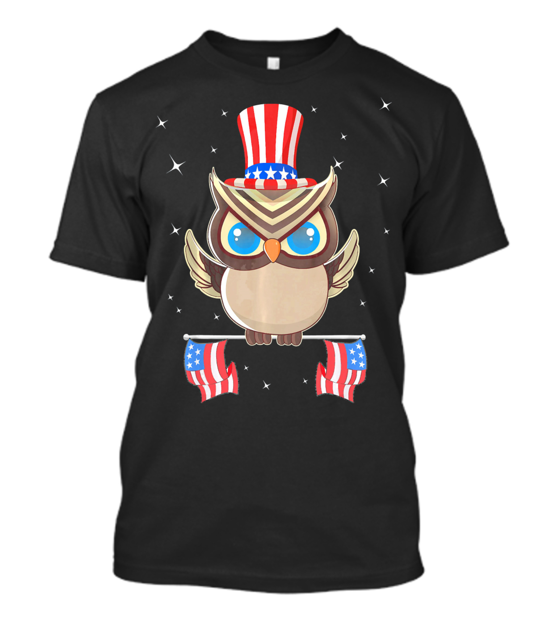 Patriotic Owl With Stars And Stripes Hat Celebrating America Freedom T-Shirt