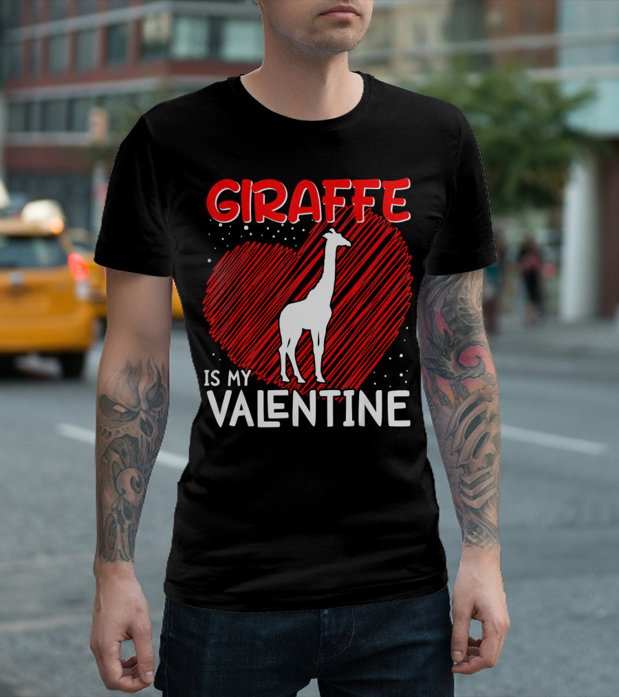 Giraffe Is My Valentine Animal Love Heart T-Shirt