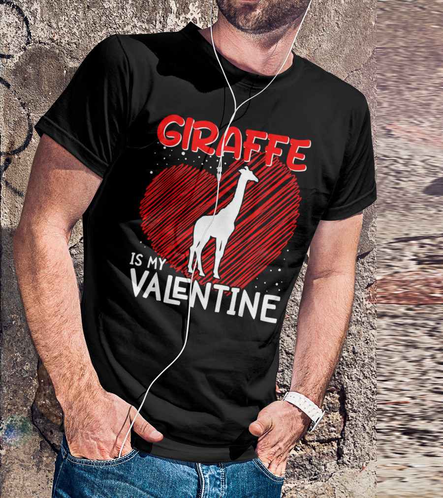 Giraffe Is My Valentine Animal Love Heart T-Shirt