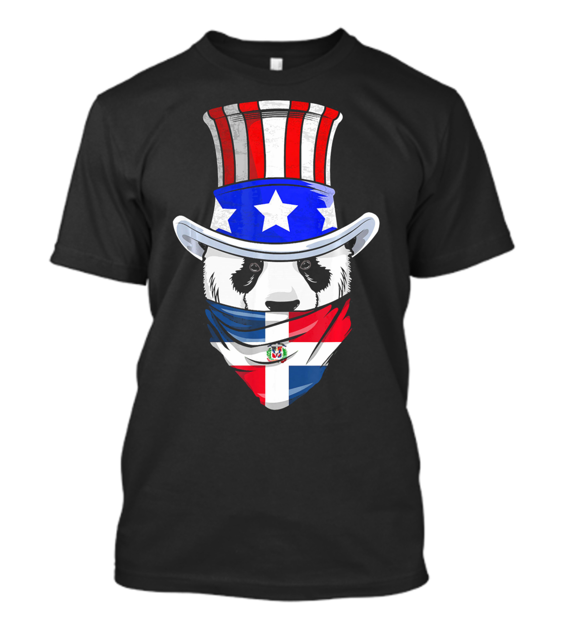 Dominican Panda Bear Uncle Sam Hat Dominican Republic Flag T-Shirt