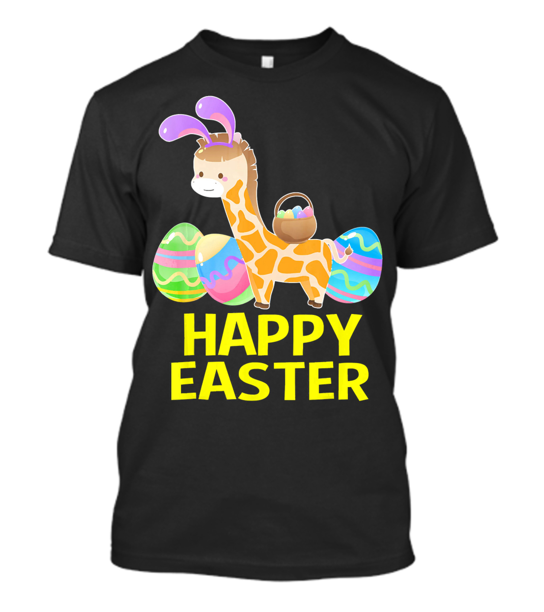 Happy Easter Giraffe Bunny With Colorful Eggs T-Shirt