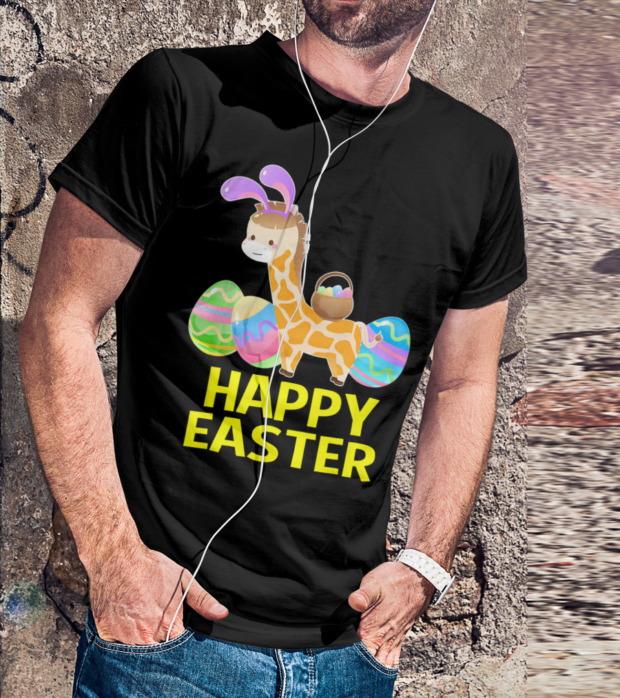 Happy Easter Giraffe Bunny With Colorful Eggs T-Shirt