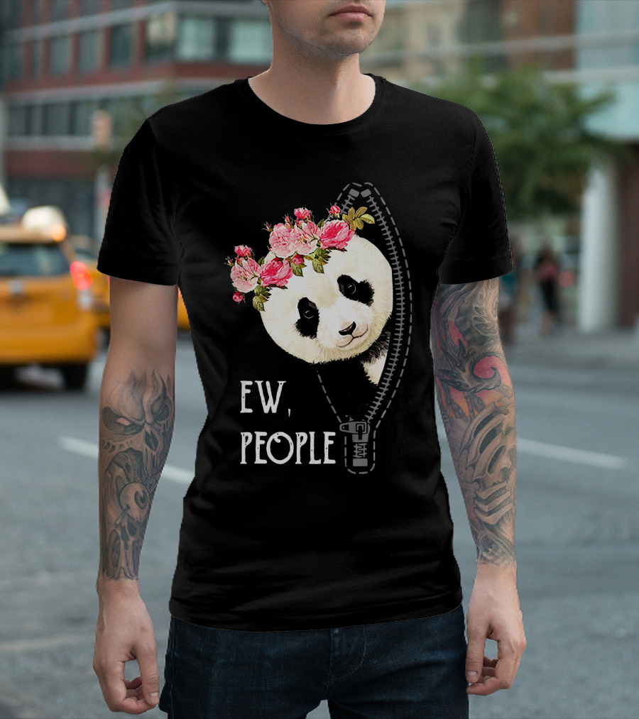 Ew People Panda with Flower Crown in Zipper Joke T-Shirt