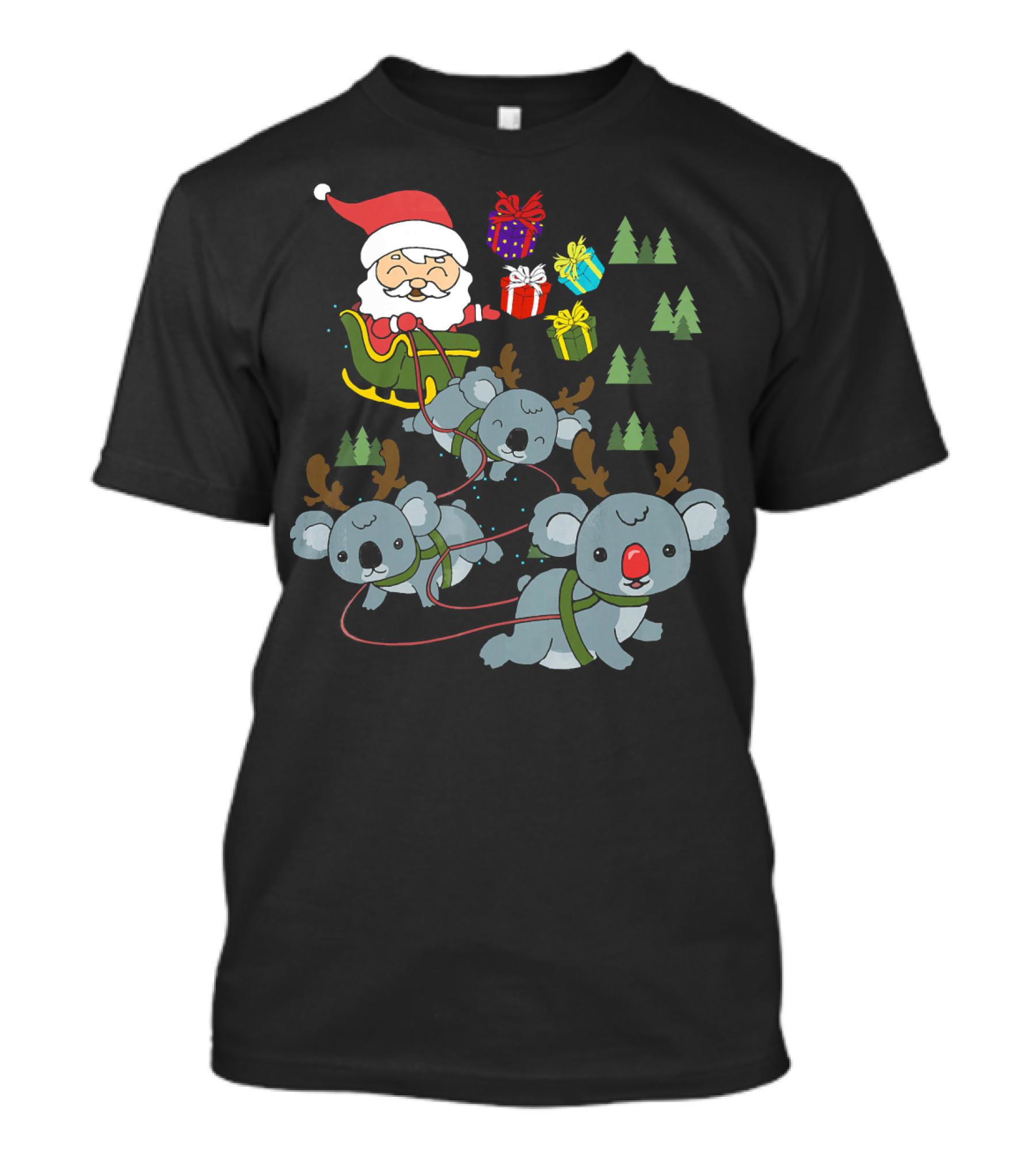 Funny Koala Christmas Santa Sleigh With Koalas And Presents T-Shirt