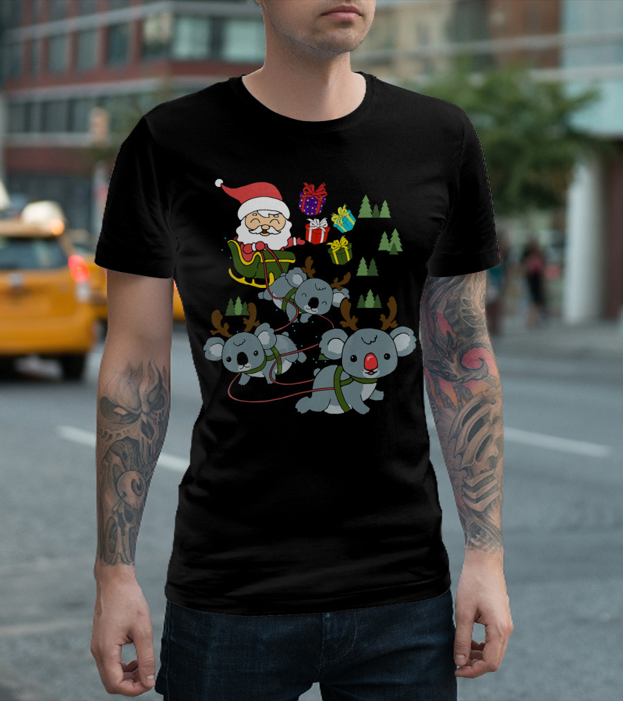 Funny Koala Christmas Santa Sleigh With Koalas And Presents T-Shirt
