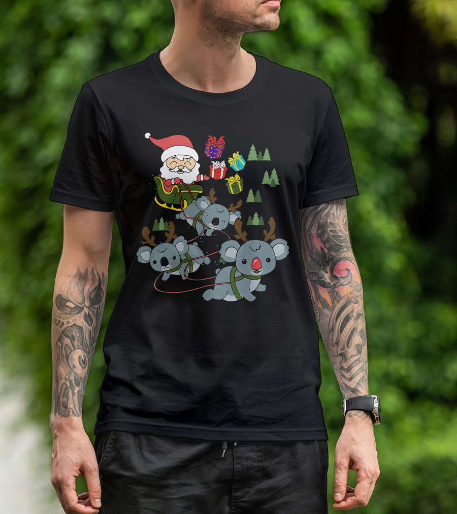 Funny Koala Christmas Santa Sleigh With Koalas And Presents T-Shirt
