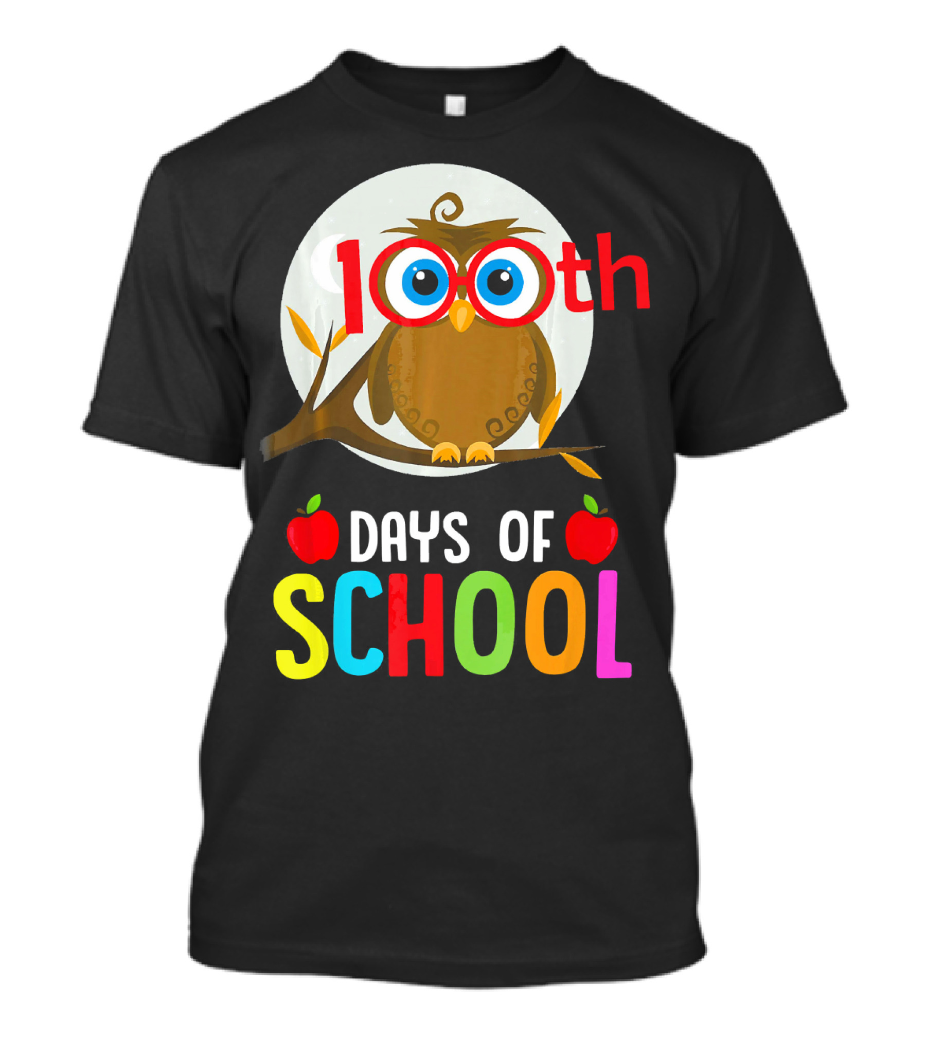 100th Day Of School Funny Teacher Student Owl Apples T-Shirt