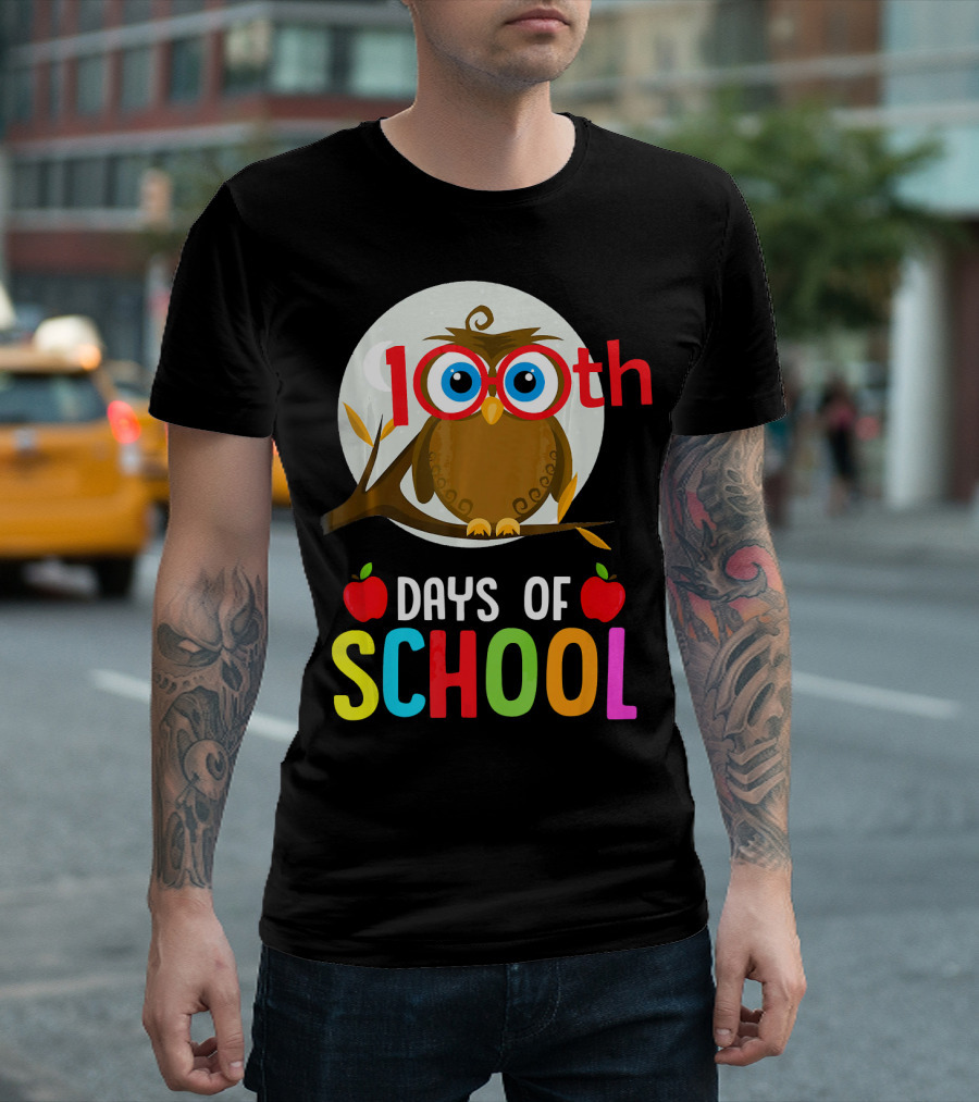 100th Day Of School Funny Teacher Student Owl Apples T-Shirt