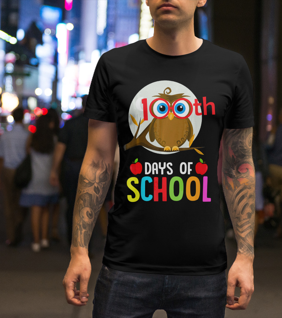 100th Day Of School Funny Teacher Student Owl Apples T-Shirt