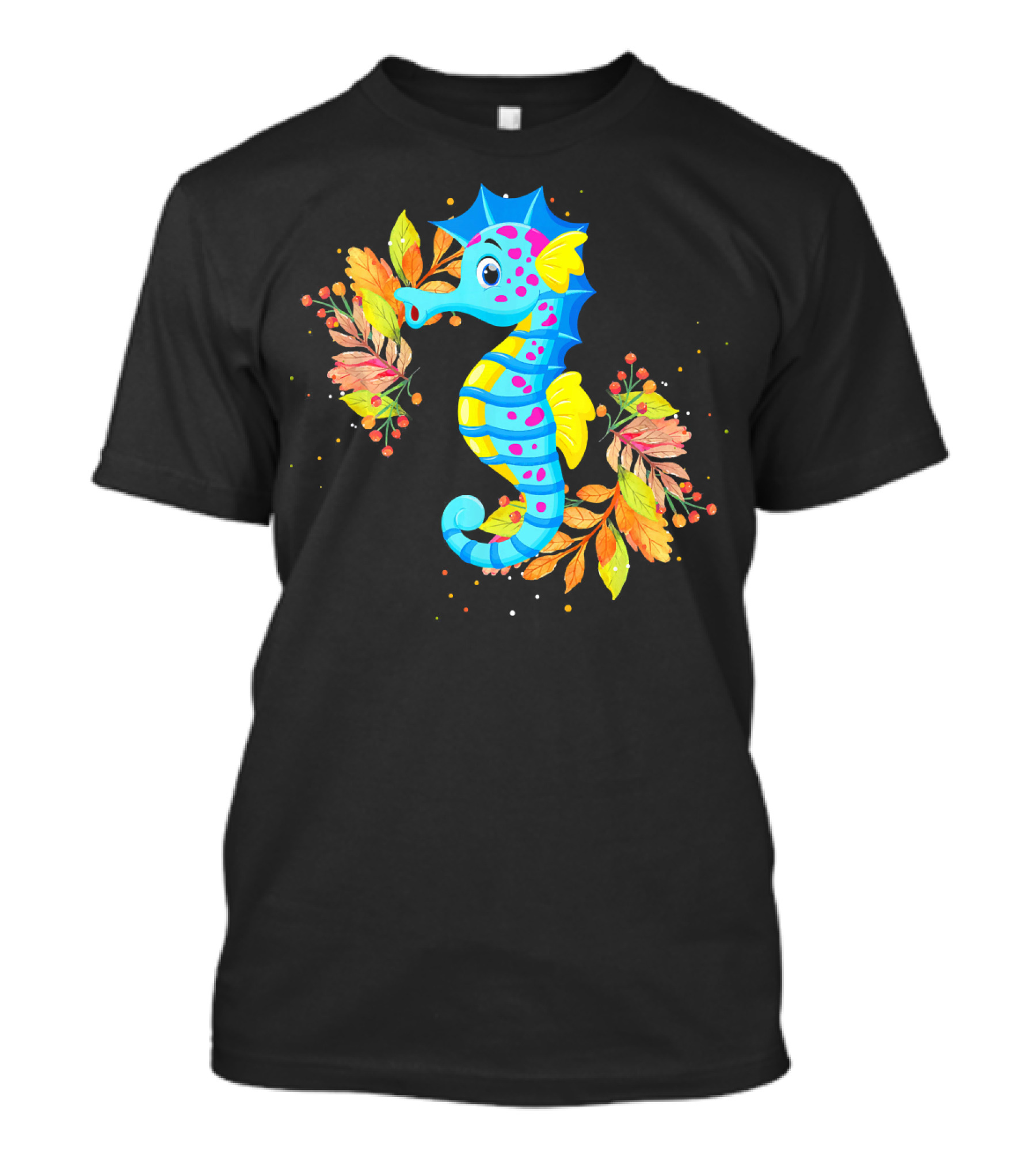 Cute Seahorse With Colorful Autumn Leaves T-Shirt