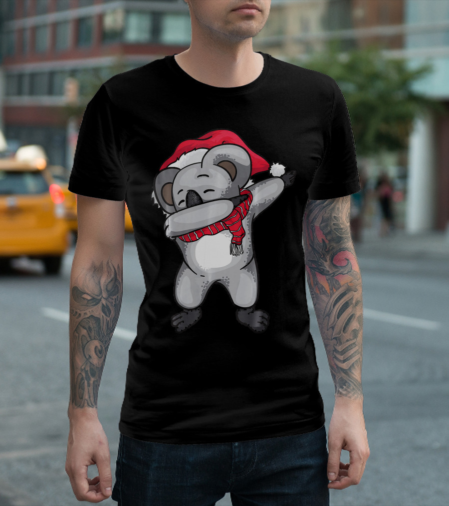 Dabbing Koala Christmas Scarf Santa Hat Cute T-Shirt