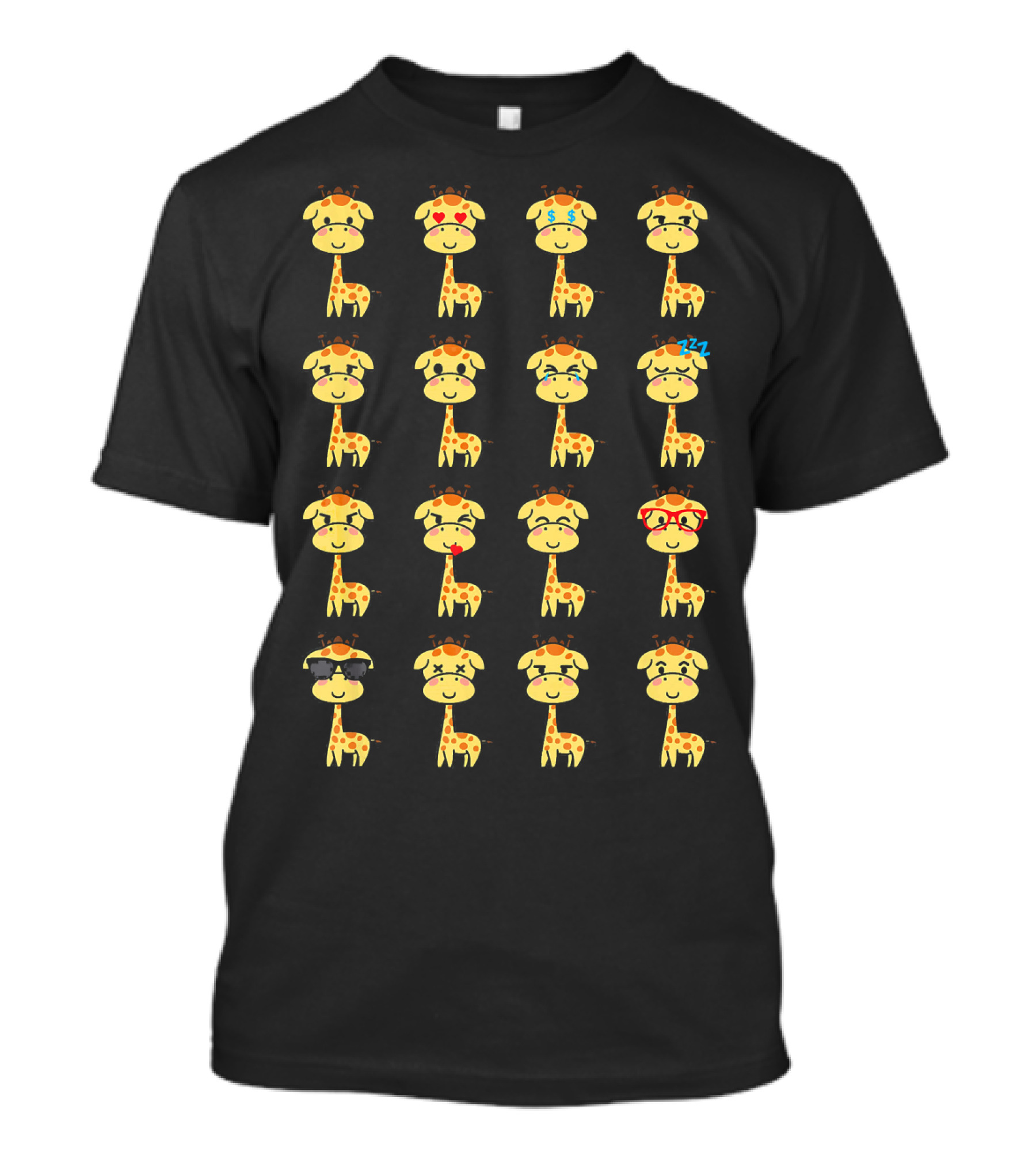 Funny Giraffe Kawaii Emoji Faces For Animal Lovers T-Shirt