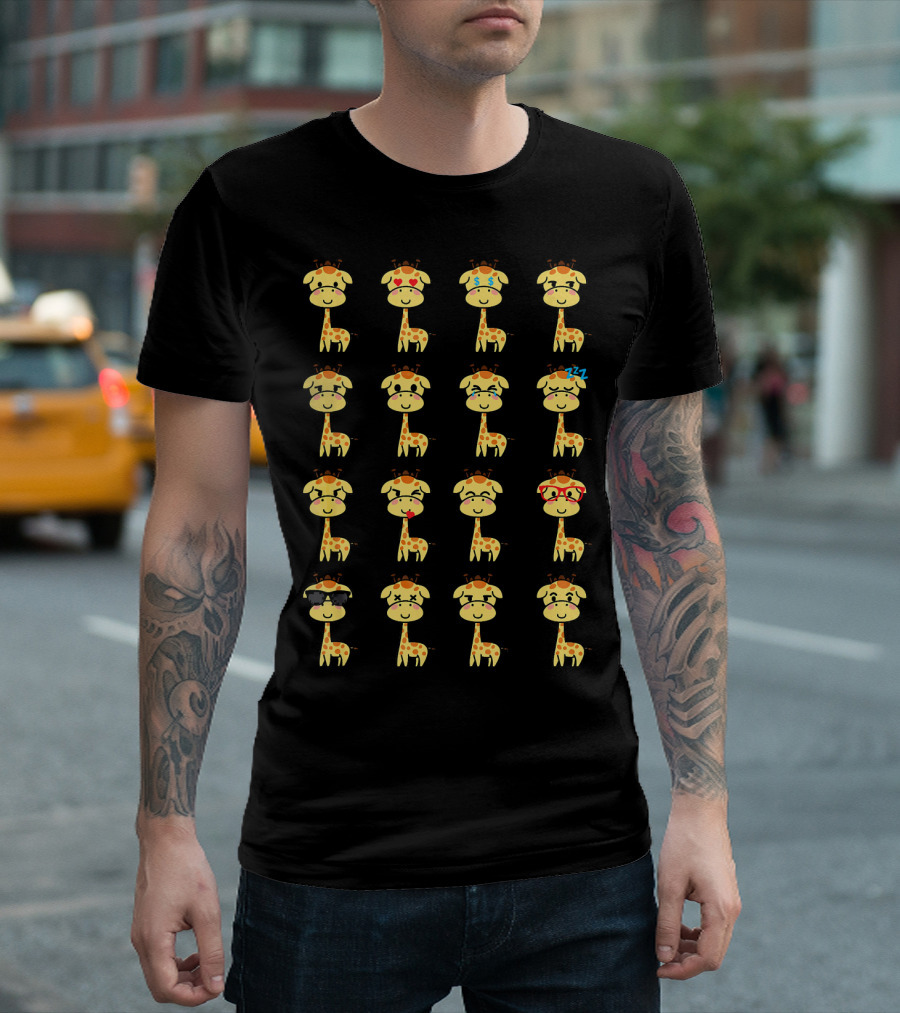 Funny Giraffe Kawaii Emoji Faces For Animal Lovers T-Shirt