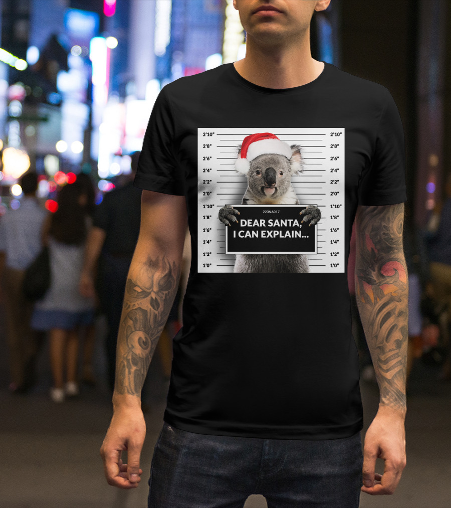 Dear Santa I Can Explain Koala Mugshot Christmas Santa Hat T-Shirt