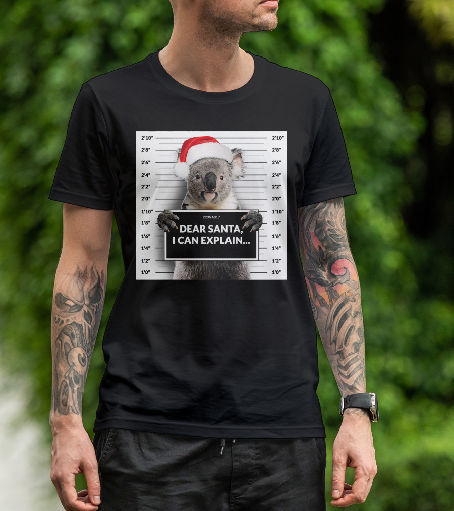 Dear Santa I Can Explain Koala Mugshot Christmas Santa Hat T-Shirt
