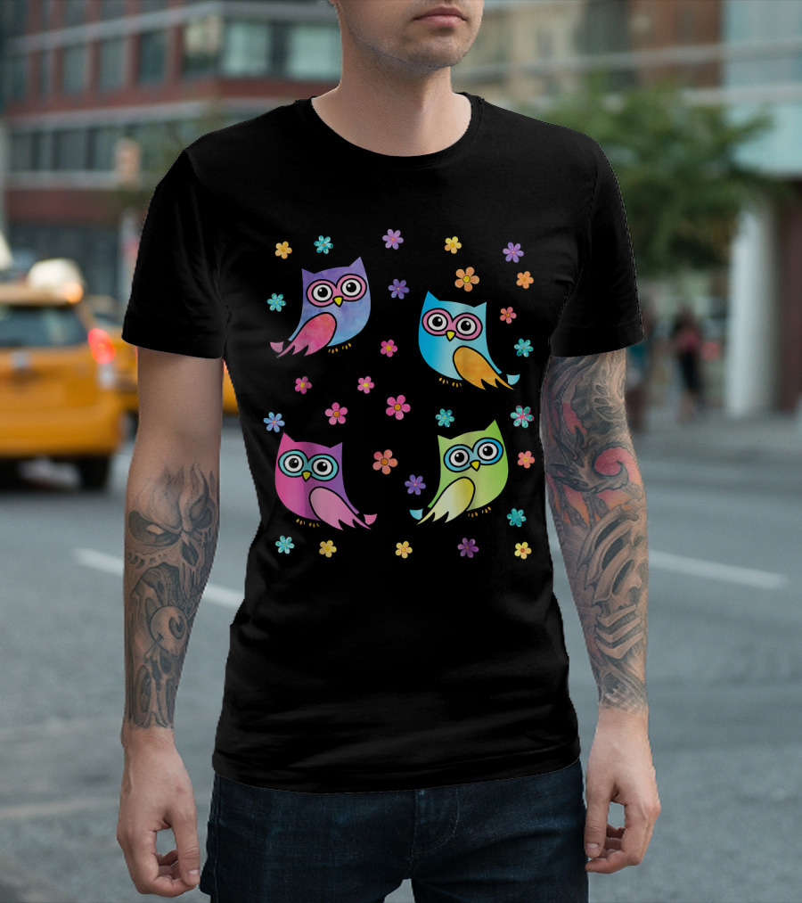 Colorful Flower Owl Emoji T-Shirt