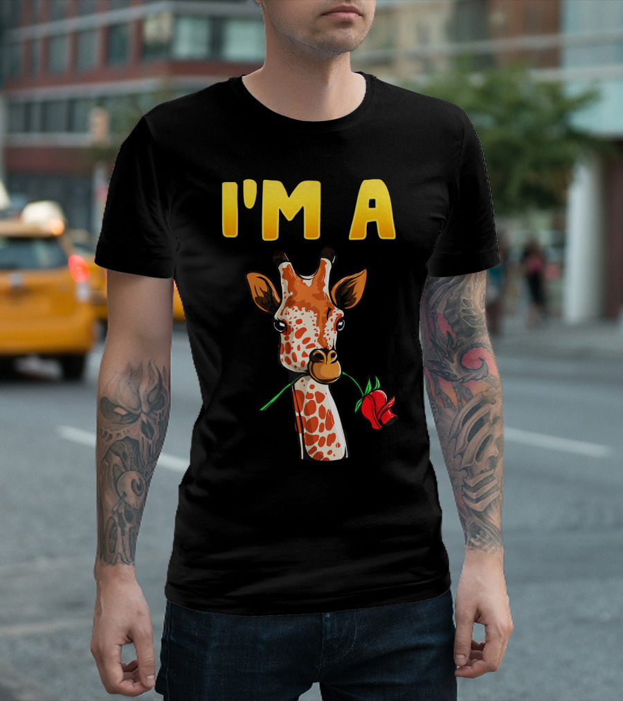 Cute Funny I'm A Giraffe Holding Rose Adorable Animal T-Shirt
