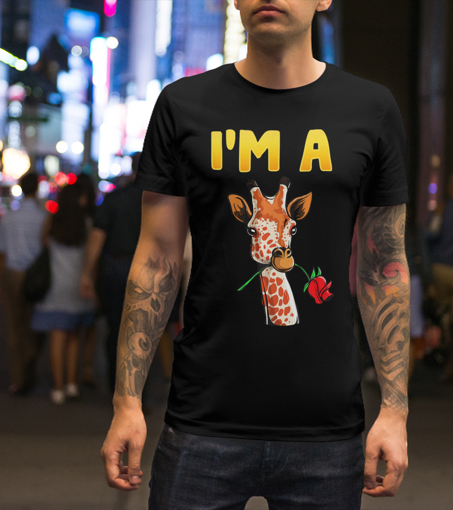 Cute Funny I'm A Giraffe Holding Rose Adorable Animal T-Shirt