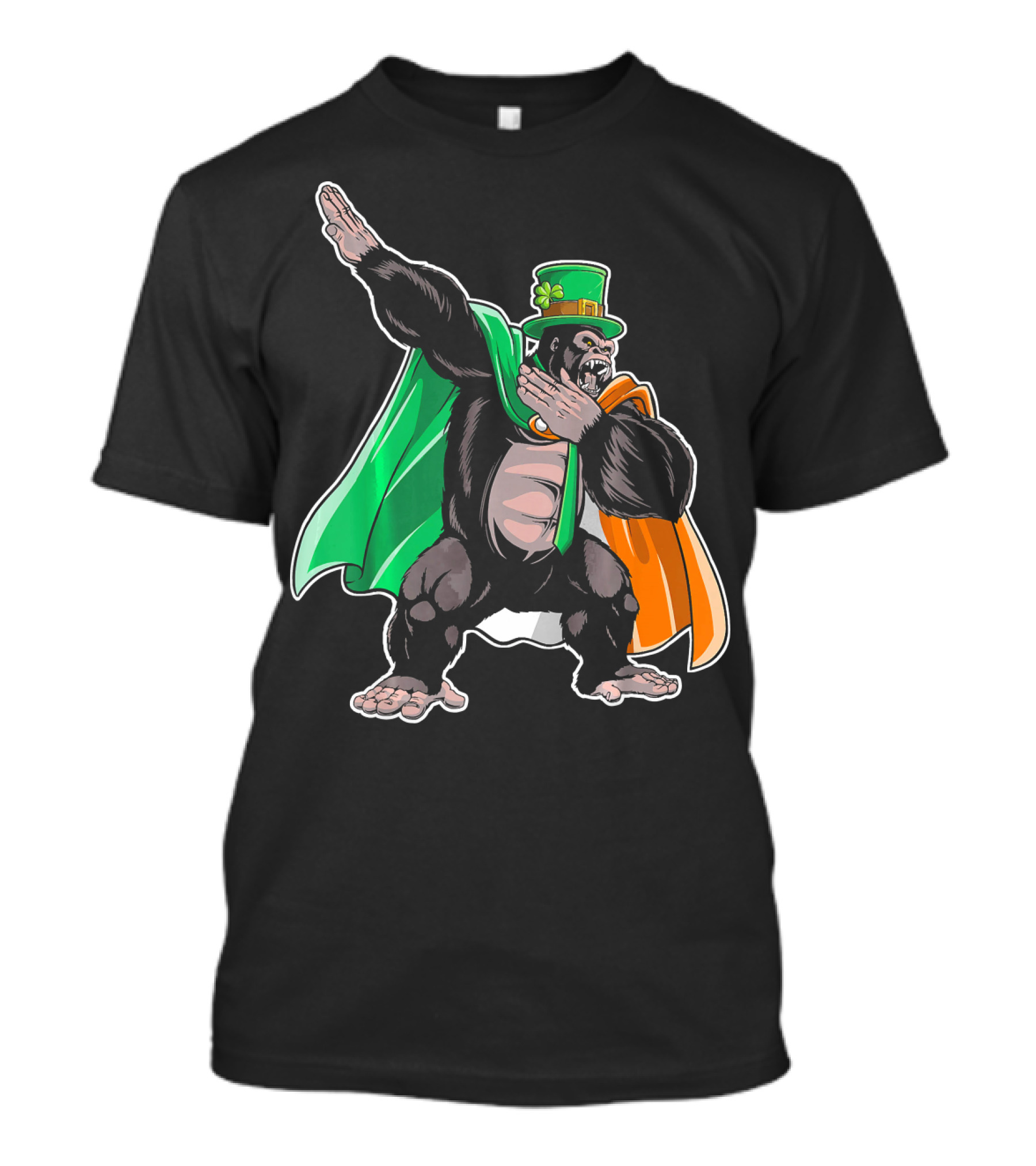 St. Patrick's Day Dabbing Gorilla Costume With Cape And Clover Hat T-Shirt
