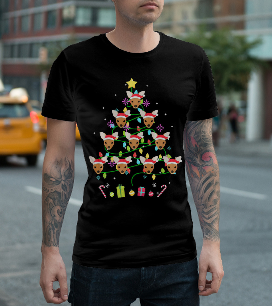 Funny Kangaroo Christmas Tree with Santa Hats and Colorful LED Lights T-Shirt