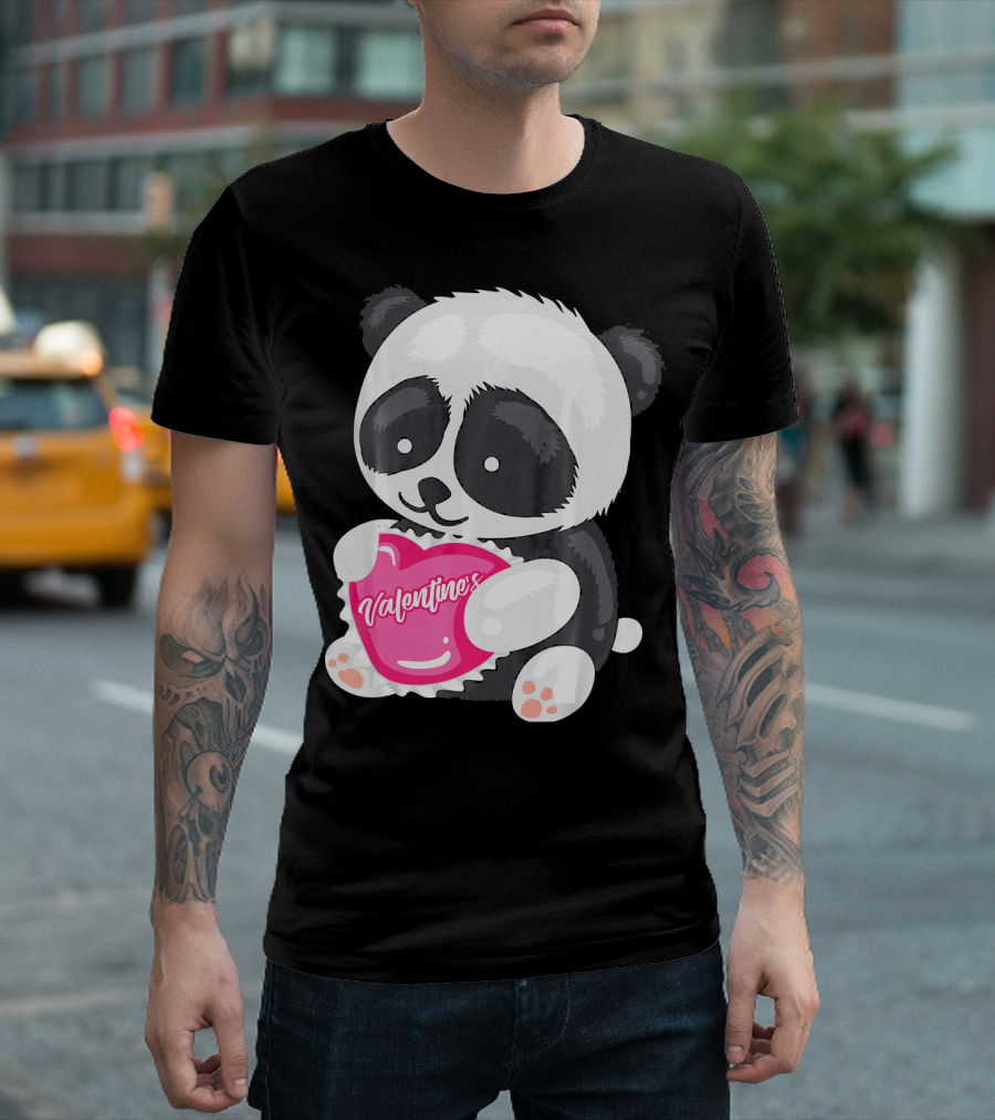 Cute Panda Love Valentines Day V Day Holding Pink Heart Valentine's T-Shirt