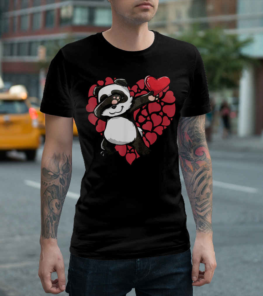 Dabbing Panda Heart Valentine Party T-Shirt
