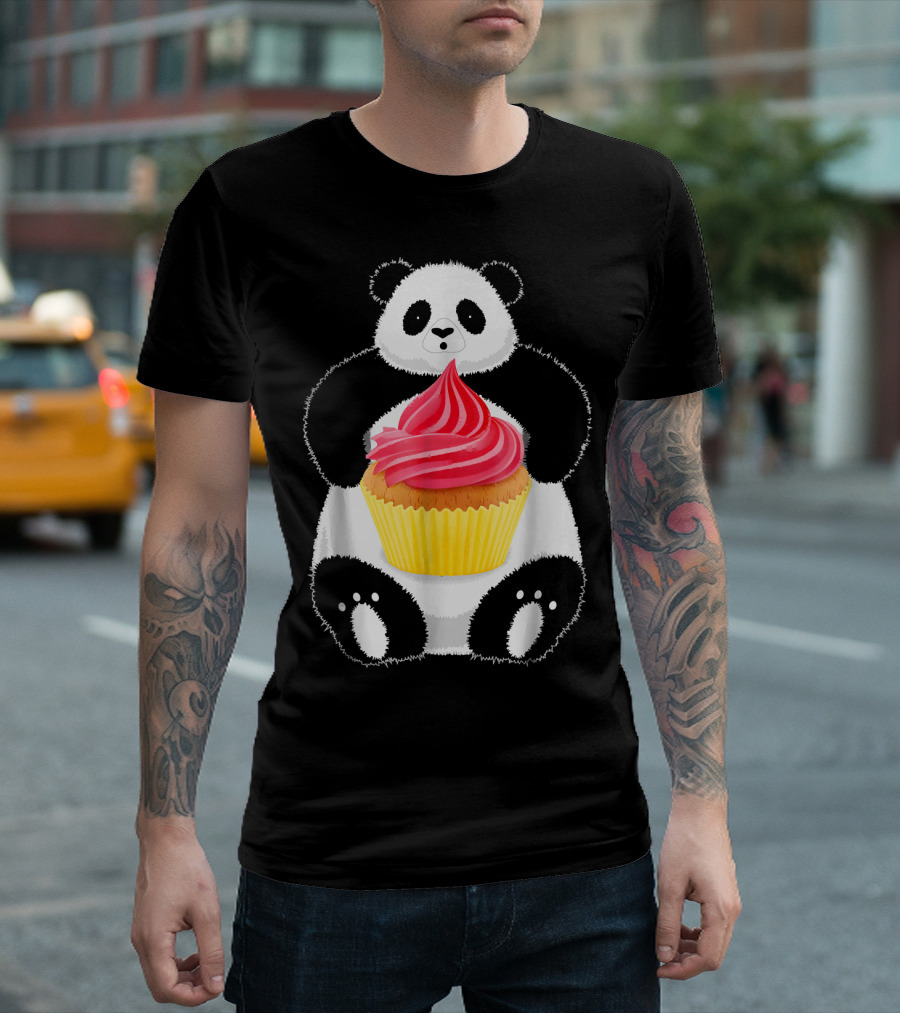 Cute Panda Holding Pink Frosted Cupcake T-Shirt