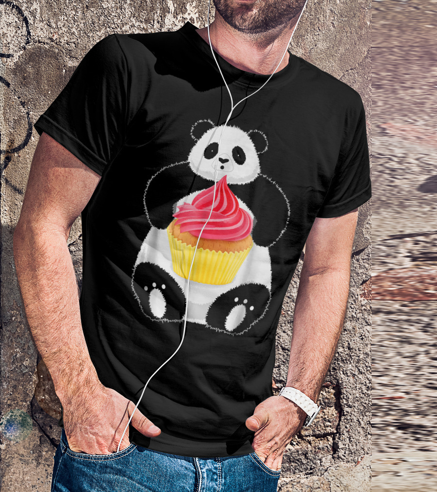Cute Panda Holding Pink Frosted Cupcake T-Shirt