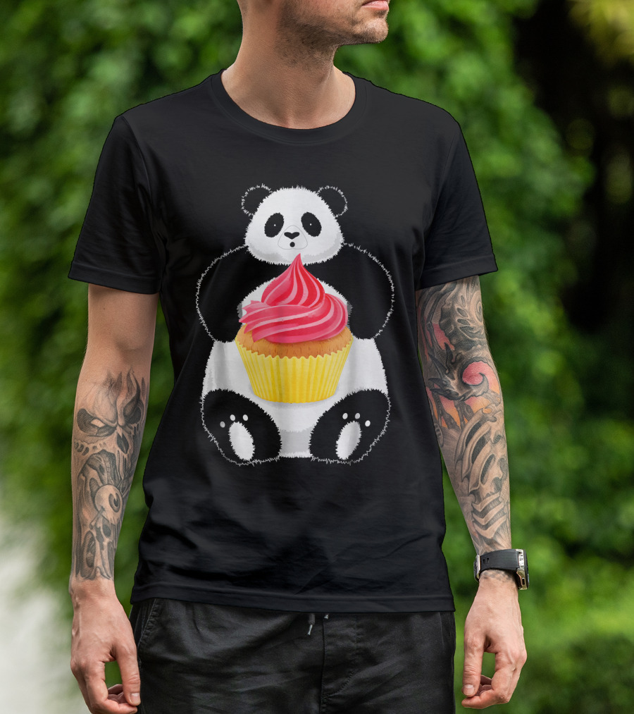 Cute Panda Holding Pink Frosted Cupcake T-Shirt
