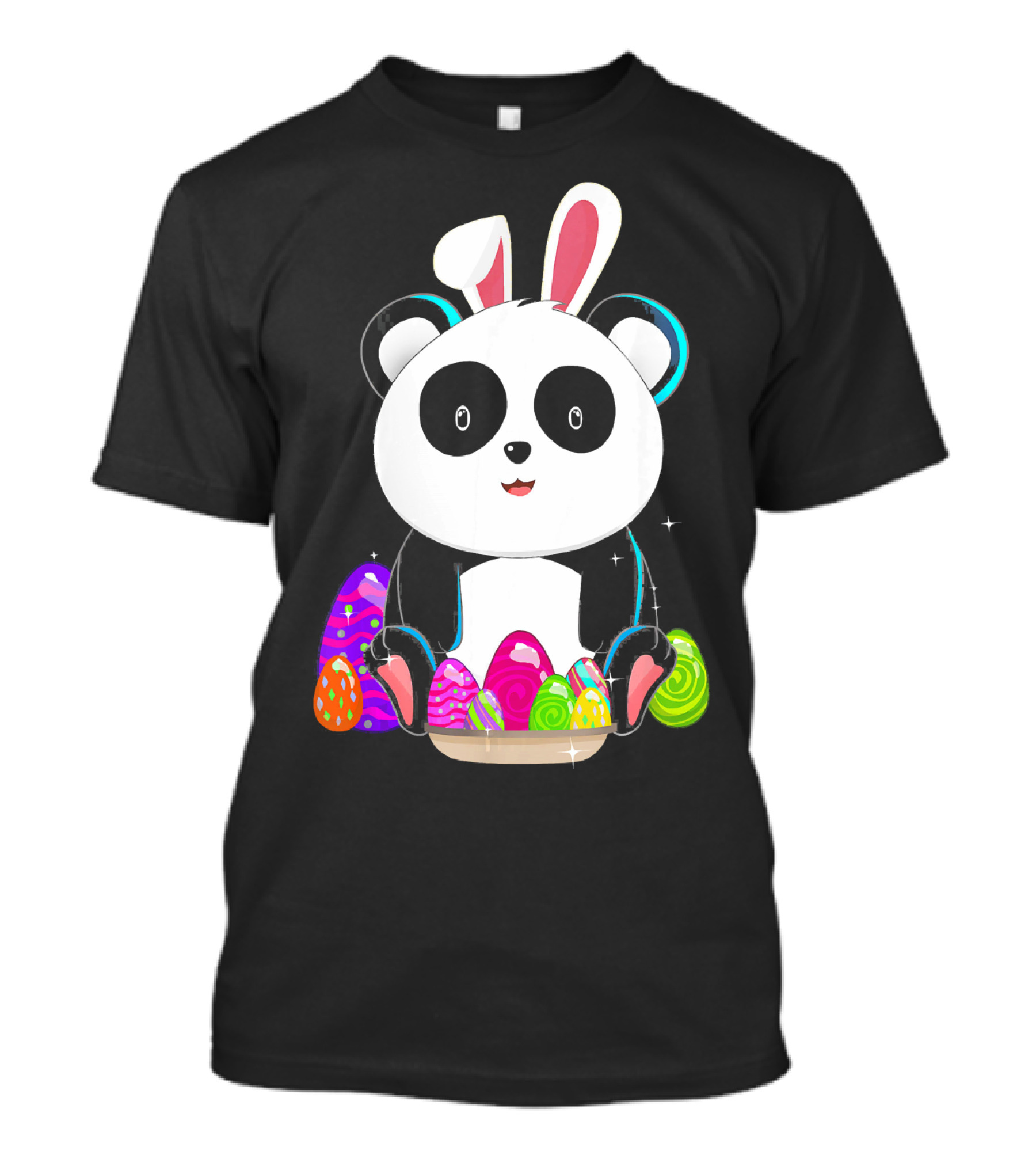 Easter Panda Bear With Bunny Ears And Colorful Eggs T-Shirt