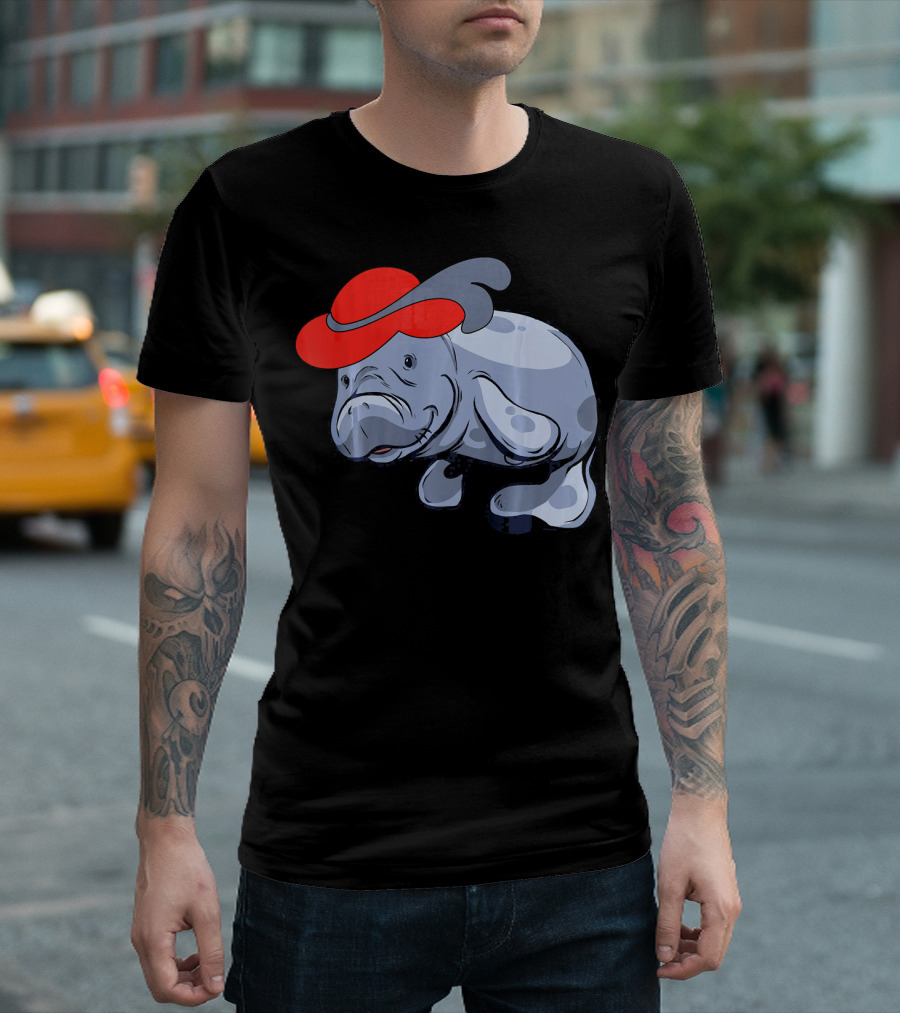 Funny Cute Manatee Sea Cow in Red Hat T-Shirt