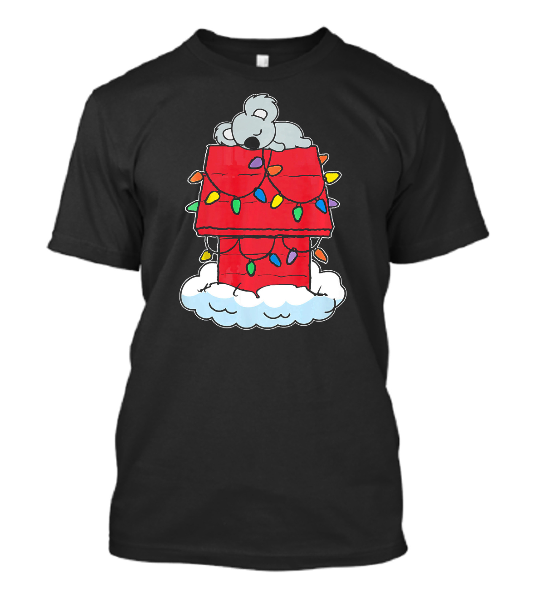 Funny Lazy Koala Nope Christmas Koala Lights House Clouds T-Shirt