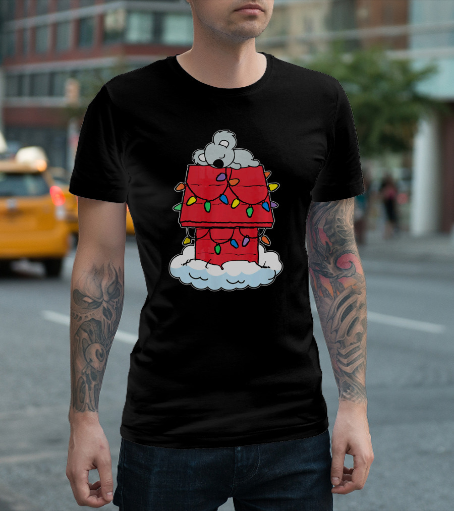 Funny Lazy Koala Nope Christmas Koala Lights House Clouds T-Shirt