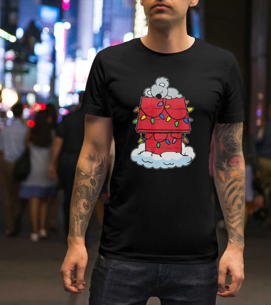 Funny Lazy Koala Nope Christmas Koala Lights House Clouds T-Shirt
