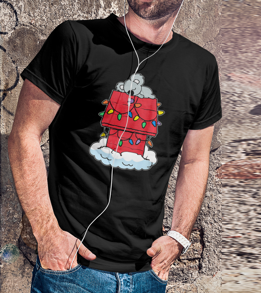 Funny Lazy Koala Nope Christmas Koala Lights House Clouds T-Shirt
