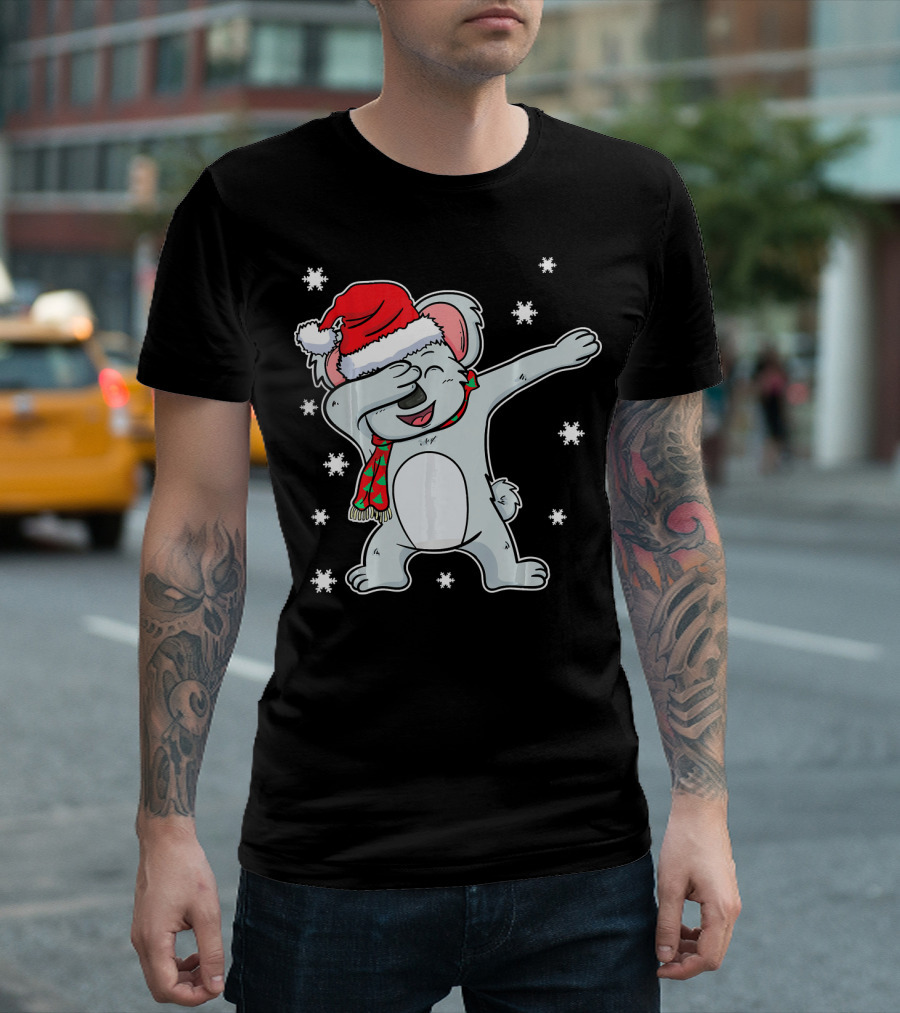 Festive Santa Hat Dabbing Dab Australian Koala Bear With Snowflakes T-Shirt
