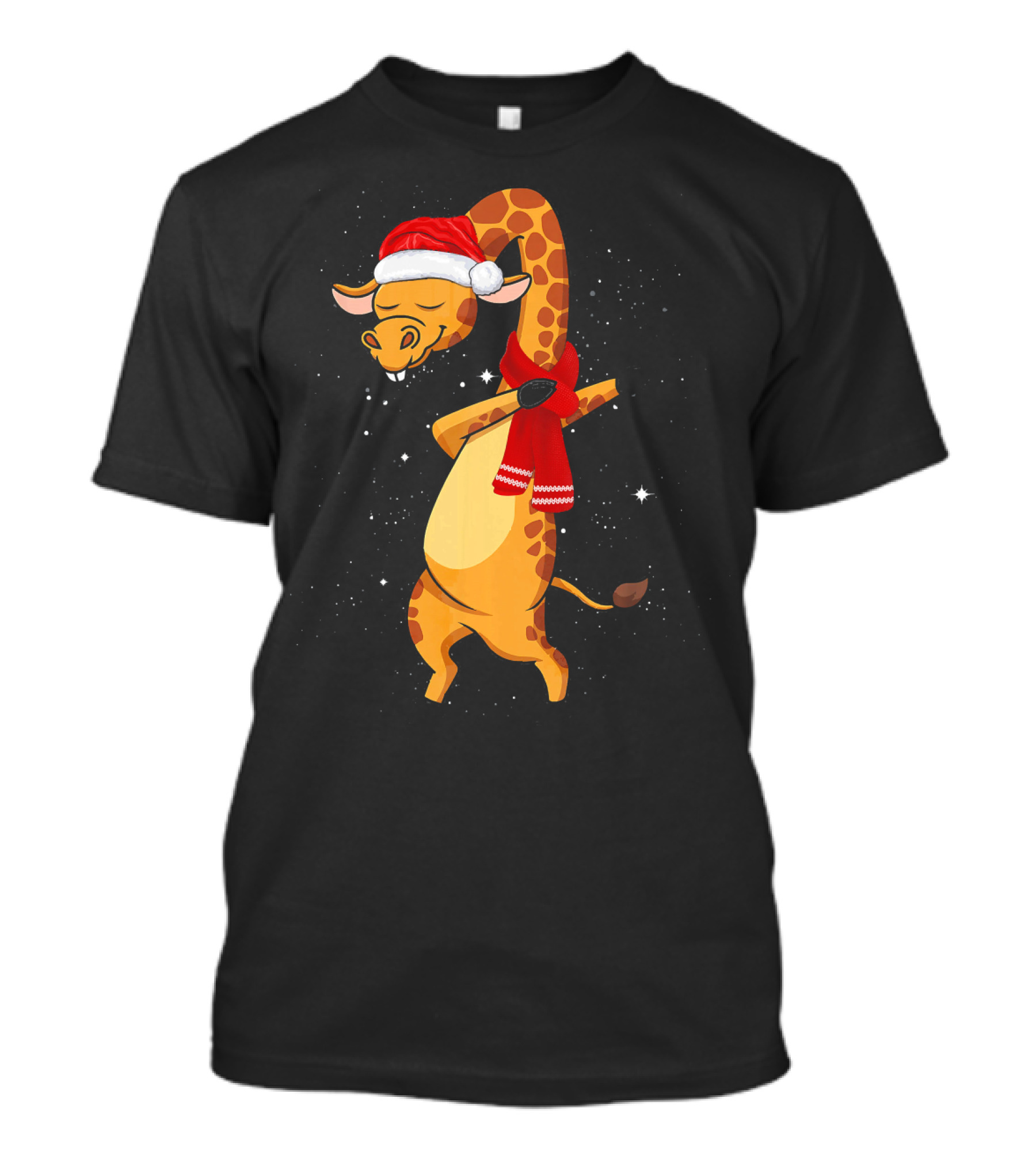 Dabbing Giraffe Santa Christmas Dancing With Red Scarf T-Shirt