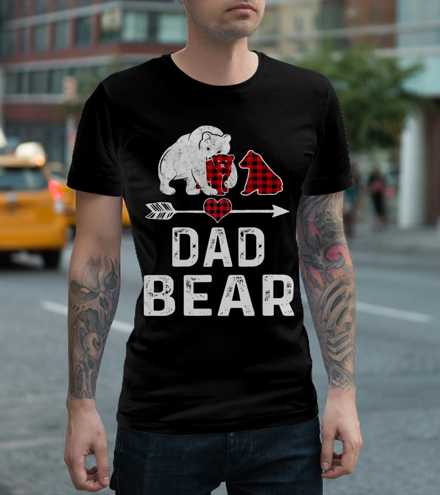 Dad Bear Red Plaid Buffalo Matching Arrow Heart T-Shirt