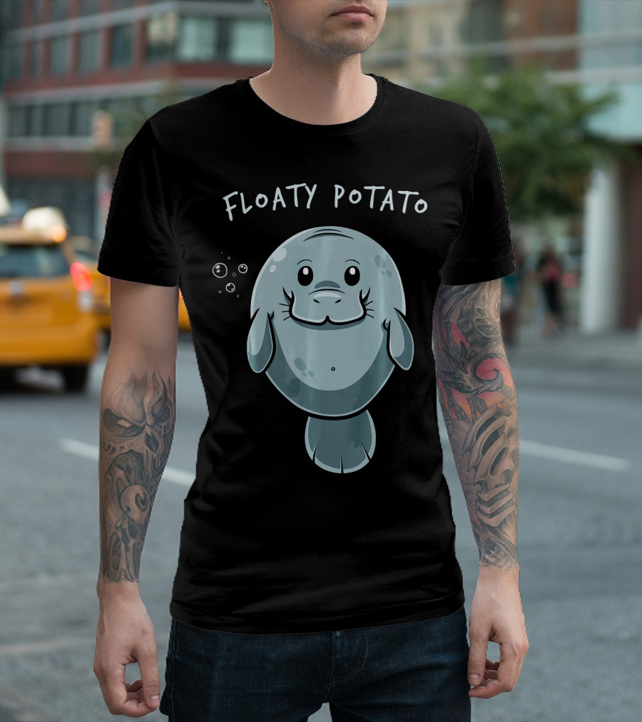 Floaty Potato Manatee With Happy Face And Bubbles T-Shirt