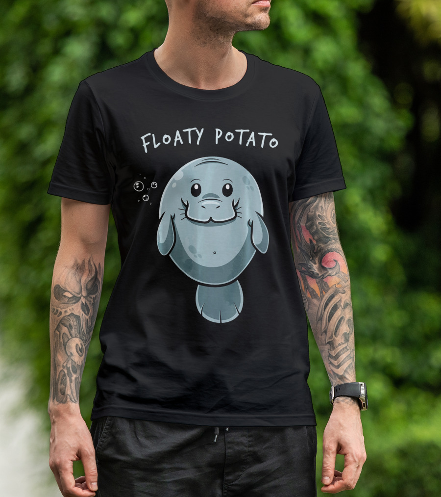 Floaty Potato Manatee With Happy Face And Bubbles T-Shirt