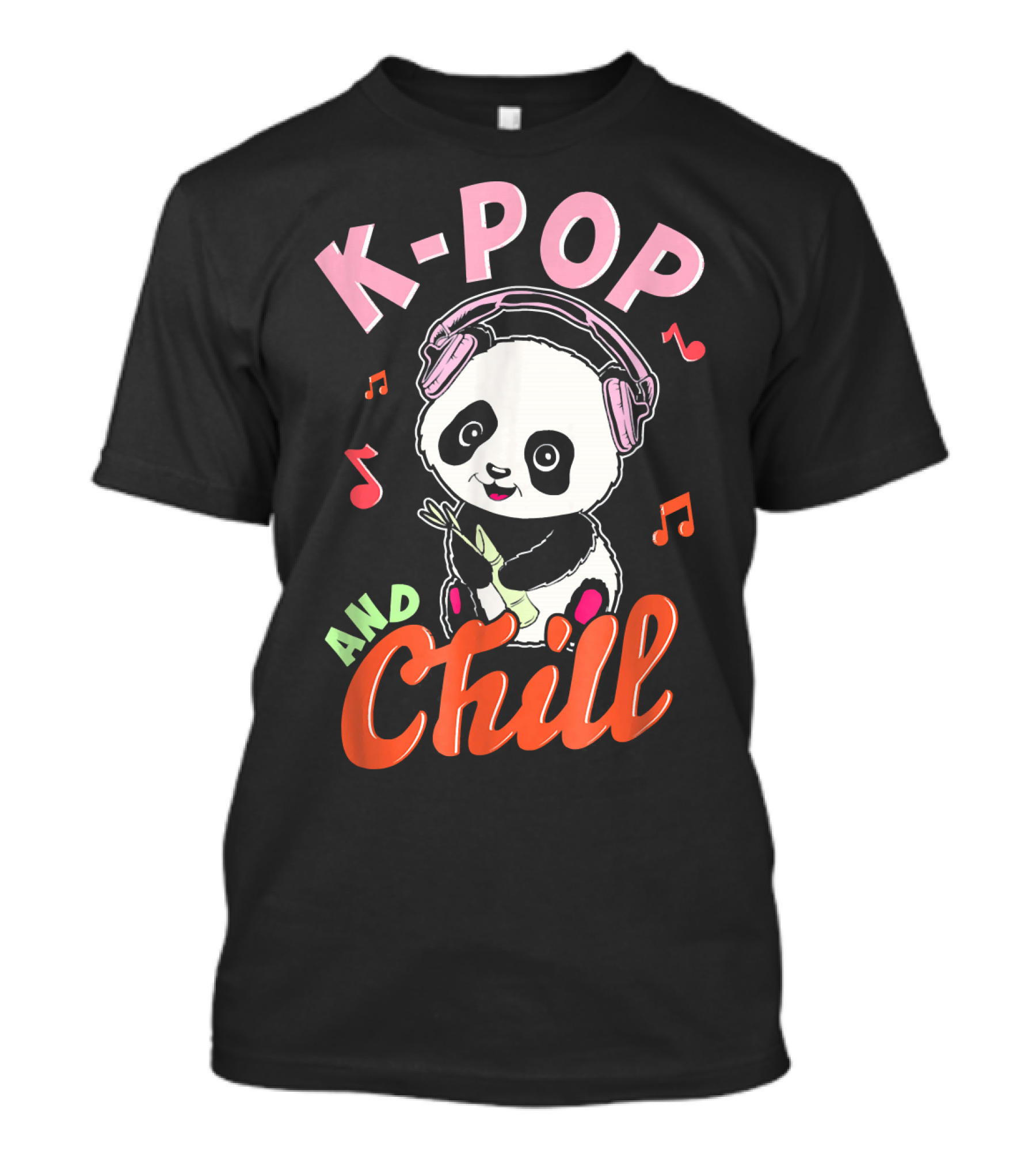 K Pop And Chill Cute Anime Panda With Headphones T-Shirt