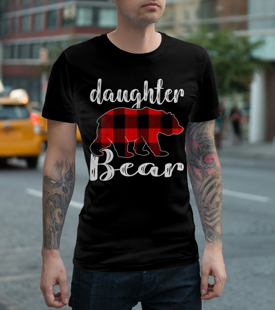 Daughter Bear Plaid Christmas Bear Silhouette Buffalo Check T-Shirt